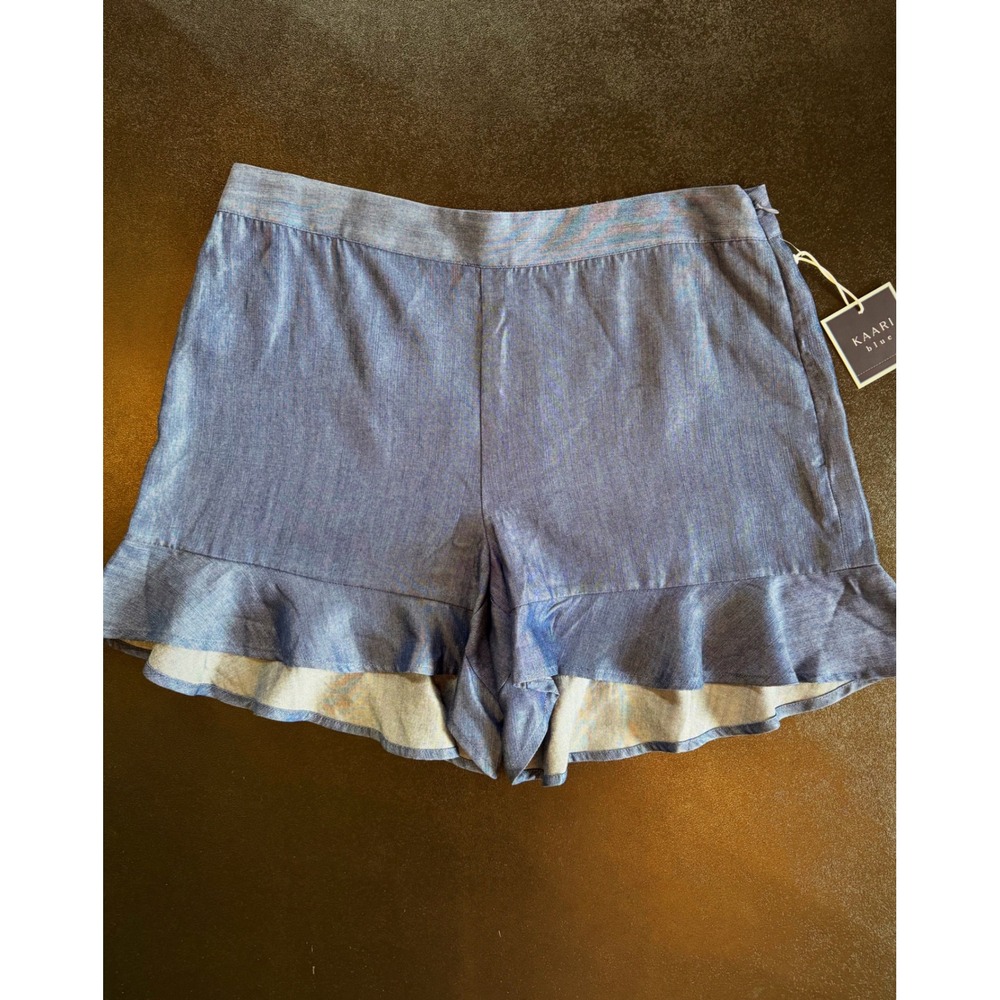 Kaari Blue Womens Ruffle Hem Chambray Shorts Blue Size 8 NWT